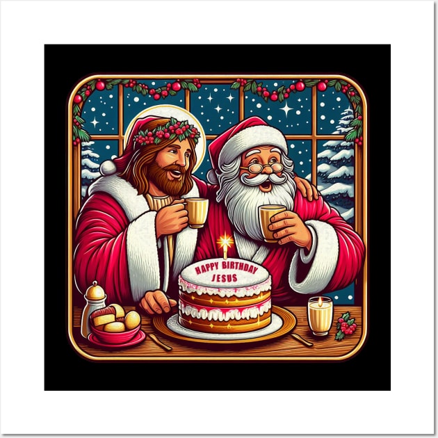 Happy Birthday Jesus Santa Claus Let It Snow Christmas We Saw That meme Wall Art by Plushism